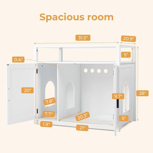 VINGLI حاوية صندوق الفضلات، أثاث صندوق فضلات القطط المخفي، حاوية صندوق الفضلات مع أرفف، خزانة صندوق الفضلات مع مقسم للقطط الكبيرة، حاوية صندوق فضلات القطط مع أبواب، أثاث حاوية القمامة in Kuwait