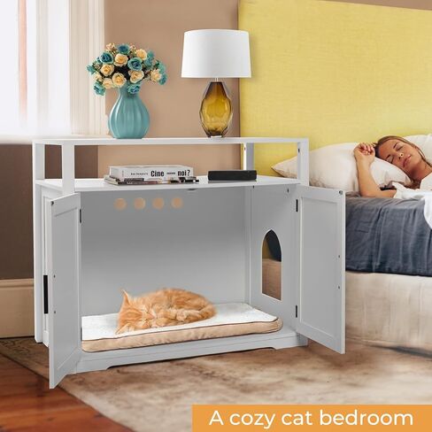 VINGLI حاوية صندوق الفضلات، أثاث صندوق فضلات القطط المخفي، حاوية صندوق الفضلات مع أرفف، خزانة صندوق الفضلات مع مقسم للقطط الكبيرة، حاوية صندوق فضلات القطط مع أبواب، أثاث حاوية القمامة in Kuwait