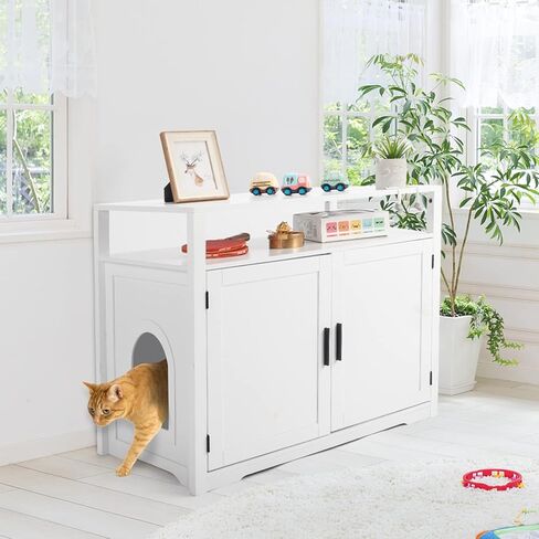 VINGLI حاوية صندوق الفضلات، أثاث صندوق فضلات القطط المخفي، حاوية صندوق الفضلات مع أرفف، خزانة صندوق الفضلات مع مقسم للقطط الكبيرة، حاوية صندوق فضلات القطط مع أبواب، أثاث حاوية القمامة in Kuwait