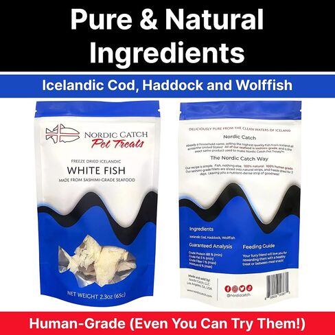 Nordic Catch تجميد الأسماك المجففة يعامل الحيوانات الأليفة من أيسلندا - نقية، جميع الوجبات البحرية الطبيعية الطبيعية للكلاب والقطط وغيرها من الحيوانات الأليفة - مكونات آمنة للإنسان، مصنوعة من المأكولات البحرية الصف الساشيمي - سمك السلمون in Kuwait