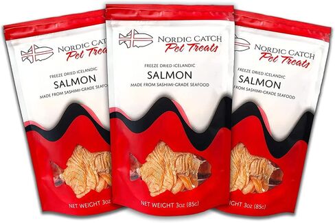 Freeze Dried Fish Pet Treats from Iceland - Pure, All Natural Seafood Snacks for Dogs, Cats and other Pets - Human Safe Ingredients, Made from Sashimi Grade Seafood - Salmon in Kuwait