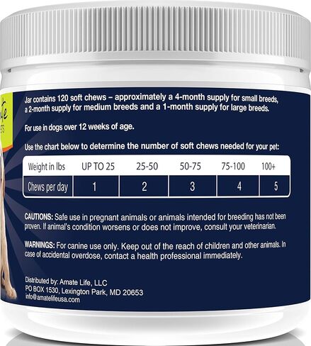 15-in-1 Dog Vitamins - Chewable Multivitamins for Dogs with Probiotics, Hemp and Omega - Hip & Joint Supplements, Immune Support and Healthy Dog Skin - 120 Soft Chews Treats by Amate Pets in Kuwait