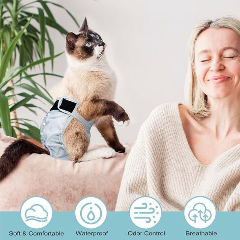 Paw Legend Reusable Cat Diapers (Pack of 3) with Good Absorbency Cat Diapers for Female Cats & Male Cat Easy to Put on Adorable Diapers for Cats Secure Fit in Kuwait