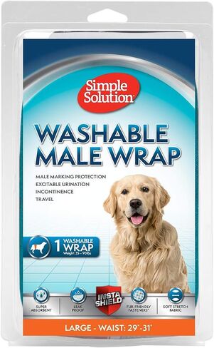 Simple Solution Washable Male Dog Diapers | Absorbent Male Wraps with Leak Proof Fit | Excitable Urination, Incontinence, or Male Marking | 1 Reusable Dog Diaper Per Pack, Whites & Tans, Large (11242) in Kuwait