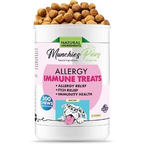 Munchies Paws 300 Chews - مكمل مناعي للكلاب مع أوميغا 3 - علاج حكة الكلاب مع زيت سمك السلمون في ألاسكا، البروبيوتيك - يهدئ الحساسية، حكة الجلد، البقع الساخنة - صفر مواد حافظة - لحم مقدد in Kuwait