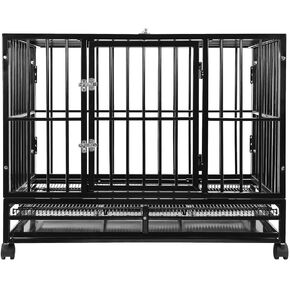 قفص قفص للكلاب شديد التحمل مقاس 48 بوصة من سميث بيلت - بيت للحيوانات الأليفة والحيوانات الأليفة ببابين داخلي وخارجي مقاس XL مع صينية - رمادي in Kuwait