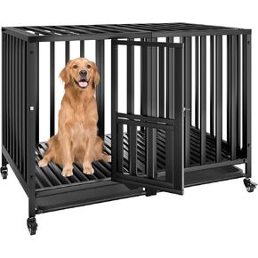 SFTORMAS 47" Heavy Duty Dog Crate,Robust Stable Dog Kennel,Suitable for High Anxiety Escape Proof Dog Crate,Two-Door Design Large Dog Crate,Dog Crate with Locking Wheels and Removable Tray,Black in Saudi Arabia