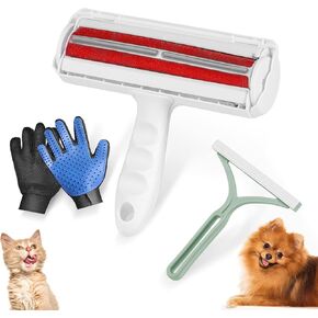 JOYI YAN 3 Piece Pet Bath Cleaning Kit Pet Hair Remover Includes Hair Removal Roller, Pet Grooming Gloves and Portable Brush for Treating Pet Hair Leftover from Furniture Carpet Clothes for Dogs Cats in Saudi Arabia