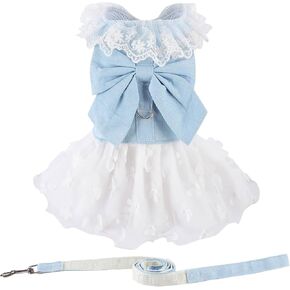 Dog Denim Dress with Leash Ring, Puppy Bowknot Lace Mesh Princess Skirt for Small Pet Fashion Clothes(Light Blue,X-Small) in Saudi Arabia