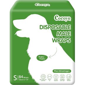 COCOYO Disposable Male Dog Wraps, Extra Small Size, 84 Count, Super Absorbent, Breathable, Wetness Indicator Green