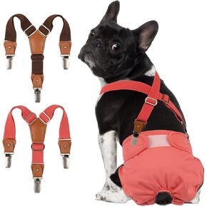 Pet Soft Dog Suspenders 2 Pieces Female Dog Diaper Suspenders for Dogs Diaper Keeper Suspender for Dog Skirt, Dog Dress (Brown & Red, XS/S)