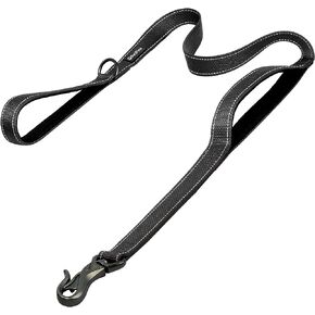 PetiFine 4FT Heavy Duty Dog Leash with Soft Padded Double Handle, Durable Strong Clasp Dog Leashes, Reflective Nylon Walking Lead for Large,Medium,Small Breed Dogs, Black