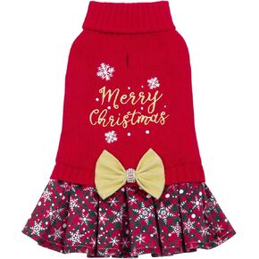 CuteBone Halloween Dog Sweater Dress Spooky Embroidery Turtleneck Puppy Sweater with Bowtie Leash Hole Pullover Winter Dress for Small Dogs in Kuwait