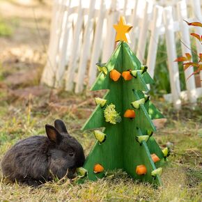 Guinea Pig Toys, Christmas Tree Foraging Puzzle Toy Treat Feeder for Bunny Hamster Rabbits Wooden Enrichment Vegetable Rack Mental Stimulation Interactive Toy Xmas Gift Habitat Decor for Small Pets in Kuwait