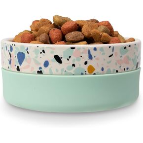Now House for Pets by Jonathan Adler Oslo Duo Dog Bowl, Large Cute Ceramic Dog Food Bowl from Now House by Jonathan Adler, Large Dog Water or Food Bowl, Green (FF16469)