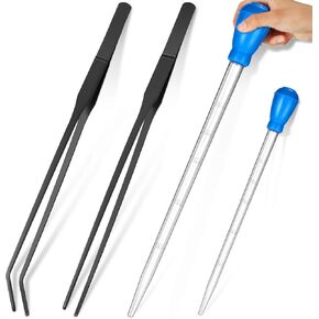 Weewooday 2 Pieces Aquarium Coral Feeder with 2 Pieces Stainless Steel Feeding Long Tweezers Syringe Spot Coral Feeder Reptile Feeding Tools for Aquatic Plant Reef Anemones Lionfish (Blue, Black)