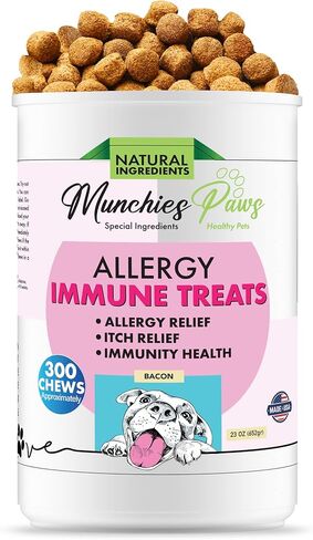 Munchies Paws 300 Chews - مكمل مناعي للكلاب مع أوميغا 3 - علاج حكة الكلاب مع زيت سمك السلمون في ألاسكا، البروبيوتيك - يهدئ الحساسية، حكة الجلد، البقع الساخنة - صفر مواد حافظة - لحم مقدد in Kuwait