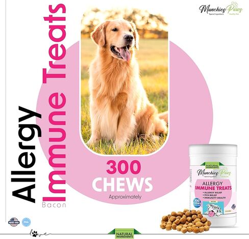 Munchies Paws 300 Chews - مكمل مناعي للكلاب مع أوميغا 3 - علاج حكة الكلاب مع زيت سمك السلمون في ألاسكا، البروبيوتيك - يهدئ الحساسية، حكة الجلد، البقع الساخنة - صفر مواد حافظة - لحم مقدد in Kuwait