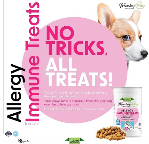 Munchies Paws 300 Chews - مكمل مناعي للكلاب مع أوميغا 3 - علاج حكة الكلاب مع زيت سمك السلمون في ألاسكا، البروبيوتيك - يهدئ الحساسية، حكة الجلد، البقع الساخنة - صفر مواد حافظة - لحم مقدد in Kuwait