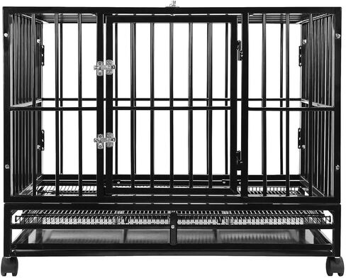 قفص قفص للكلاب شديد التحمل مقاس 48 بوصة من سميث بيلت - بيت للحيوانات الأليفة والحيوانات الأليفة ببابين داخلي وخارجي مقاس XL مع صينية - رمادي in Kuwait