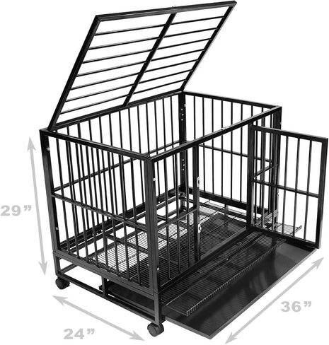 قفص قفص للكلاب شديد التحمل مقاس 48 بوصة من سميث بيلت - بيت للحيوانات الأليفة والحيوانات الأليفة ببابين داخلي وخارجي مقاس XL مع صينية - رمادي in Kuwait