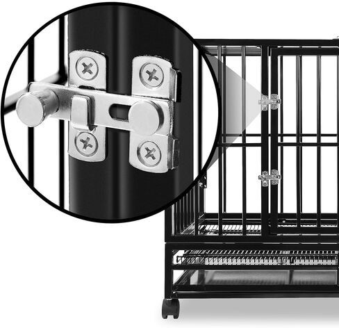 قفص قفص للكلاب شديد التحمل مقاس 48 بوصة من سميث بيلت - بيت للحيوانات الأليفة والحيوانات الأليفة ببابين داخلي وخارجي مقاس XL مع صينية - رمادي in Kuwait