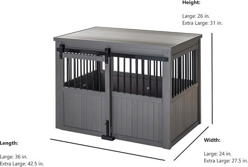 قفص للكلاب بتصميم باب الحظيرة المنزلق من ECOFLEX Homestead من New Age Pet - باللون الأبيض العتيق بحجم كبير جدًا in Kuwait