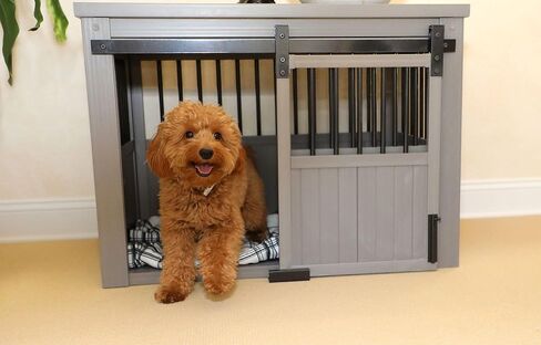 قفص للكلاب بتصميم باب الحظيرة المنزلق من ECOFLEX Homestead من New Age Pet - باللون الأبيض العتيق بحجم كبير جدًا in Kuwait