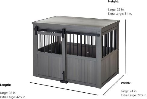 قفص للكلاب بتصميم باب الحظيرة المنزلق من ECOFLEX Homestead من New Age Pet - باللون الأبيض العتيق بحجم كبير جدًا in Kuwait