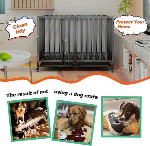 SFTORMAS 47" Heavy Duty Dog Crate,Robust Stable Dog Kennel,Suitable for High Anxiety Escape Proof Dog Crate,Two-Door Design Large Dog Crate,Dog Crate with Locking Wheels and Removable Tray,Black in Saudi Arabia