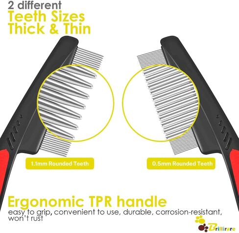 BRILLIRARE 3 Pack Dog Comb Kit, Stainless Steel Cat Flea Lice Grooming Combs with Rounded Teeth, Professional Pet Tear Stain Remover, Dematting Tool for Small, Medium & Large Pets in Saudi Arabia