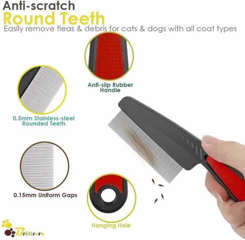 BRILLIRARE 3 Pack Dog Comb Kit, Stainless Steel Cat Flea Lice Grooming Combs with Rounded Teeth, Professional Pet Tear Stain Remover, Dematting Tool for Small, Medium & Large Pets in Saudi Arabia