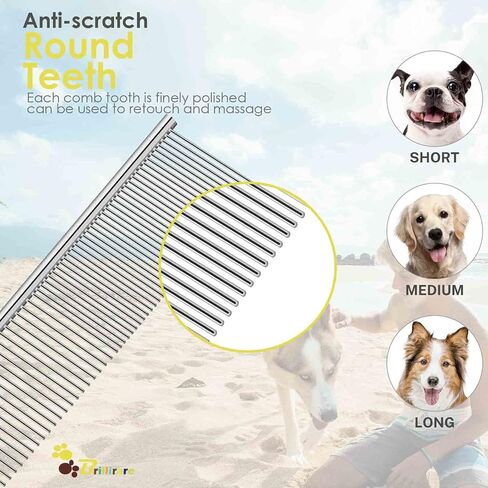 BRILLIRARE 3 Pack Dog Comb Kit, Stainless Steel Cat Flea Lice Grooming Combs with Rounded Teeth, Professional Pet Tear Stain Remover, Dematting Tool for Small, Medium & Large Pets in Saudi Arabia