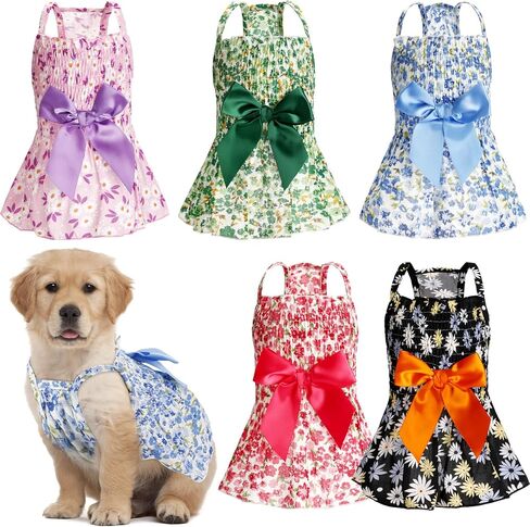 Sanwuta 8 Pieces Dog Dress Bowknot Dog Dresses Girl Dog Clothes Dog Outfits for Small Dogs Puppy Princess Dresses for Dogs Soft Lightweight Summer Fruit Floral Pattern Pet Skirts for Girl Dog (Small) in Saudi Arabia