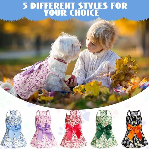 Sanwuta 8 Pieces Dog Dress Bowknot Dog Dresses Girl Dog Clothes Dog Outfits for Small Dogs Puppy Princess Dresses for Dogs Soft Lightweight Summer Fruit Floral Pattern Pet Skirts for Girl Dog (Small) in Saudi Arabia