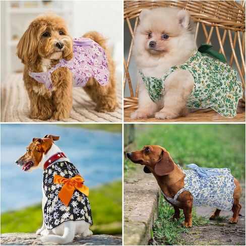 Sanwuta 8 Pieces Dog Dress Bowknot Dog Dresses Girl Dog Clothes Dog Outfits for Small Dogs Puppy Princess Dresses for Dogs Soft Lightweight Summer Fruit Floral Pattern Pet Skirts for Girl Dog (Small) in Saudi Arabia