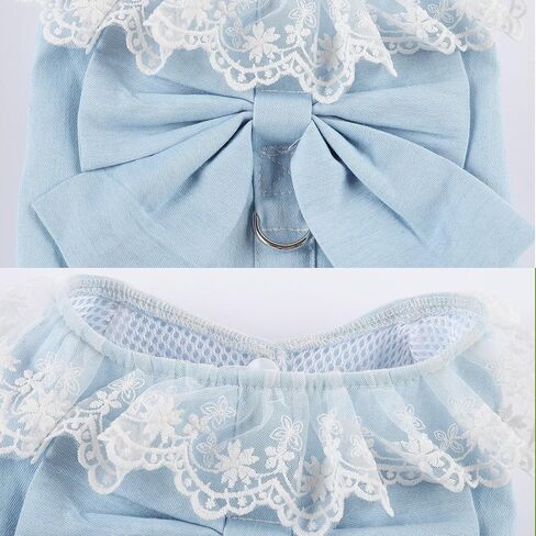 Dog Denim Dress with Leash Ring, Puppy Bowknot Lace Mesh Princess Skirt for Small Pet Fashion Clothes(Light Blue,X-Small) in Kuwait