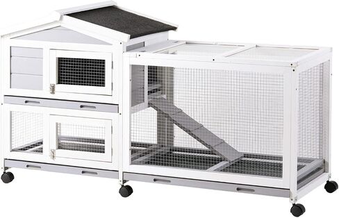 Rabbit Hutch, Indoor Rabbit Hutch Rabbit Cage Outdoor Two Story Bunny Hutch with Asphalt Roof Guinea Pig Cages with Removable No Leaking Tray, Ramp, Outdoor Pet House for Small Animals in Saudi Arabia