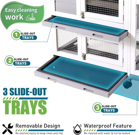 Rabbit Hutch, Indoor Rabbit Hutch Rabbit Cage Outdoor Two Story Bunny Hutch with Asphalt Roof Guinea Pig Cages with Removable No Leaking Tray, Ramp, Outdoor Pet House for Small Animals in Saudi Arabia