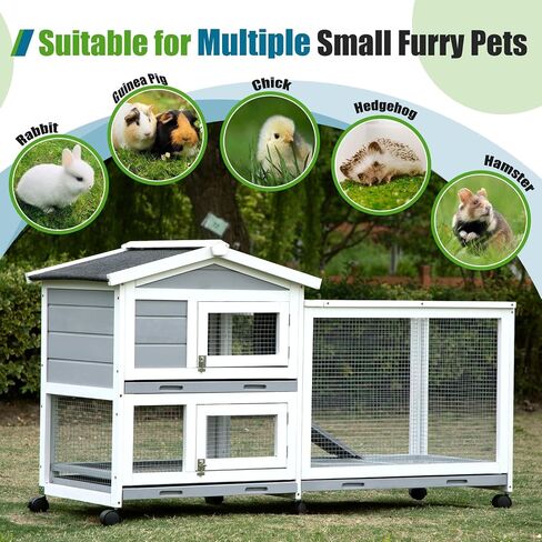 Rabbit Hutch, Indoor Rabbit Hutch Rabbit Cage Outdoor Two Story Bunny Hutch with Asphalt Roof Guinea Pig Cages with Removable No Leaking Tray, Ramp, Outdoor Pet House for Small Animals in Saudi Arabia