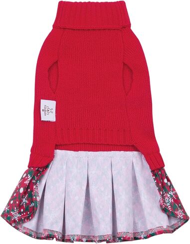 CuteBone Halloween Dog Sweater Dress Spooky Embroidery Turtleneck Puppy Sweater with Bowtie Leash Hole Pullover Winter Dress for Small Dogs in Kuwait