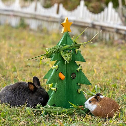 Guinea Pig Toys, Christmas Tree Foraging Puzzle Toy Treat Feeder for Bunny Hamster Rabbits Wooden Enrichment Vegetable Rack Mental Stimulation Interactive Toy Xmas Gift Habitat Decor for Small Pets in Saudi Arabia