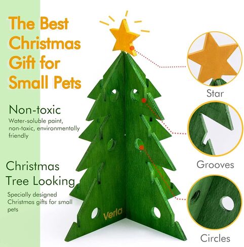 Guinea Pig Toys, Christmas Tree Foraging Puzzle Toy Treat Feeder for Bunny Hamster Rabbits Wooden Enrichment Vegetable Rack Mental Stimulation Interactive Toy Xmas Gift Habitat Decor for Small Pets in Saudi Arabia
