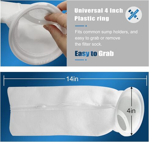 اكياس فلتر حوض السمك - جوارب فلتر حوض السمك 4 × 14 انش بتصميم سحاب - سهلة التنظيف وعالية الجودة 200 ميكرون - ملحقات حوض السمك للمياه المالحة / المياه العذبة عبوة من قطعتين in Kuwait