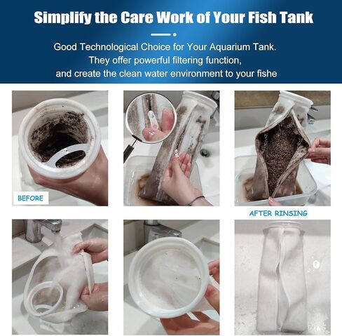 اكياس فلتر حوض السمك - جوارب فلتر حوض السمك 4 × 14 انش بتصميم سحاب - سهلة التنظيف وعالية الجودة 200 ميكرون - ملحقات حوض السمك للمياه المالحة / المياه العذبة عبوة من قطعتين in Kuwait