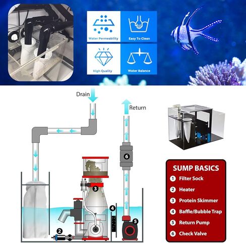 اكياس فلتر حوض السمك - جوارب فلتر حوض السمك 4 × 14 انش بتصميم سحاب - سهلة التنظيف وعالية الجودة 200 ميكرون - ملحقات حوض السمك للمياه المالحة / المياه العذبة عبوة من قطعتين in Kuwait