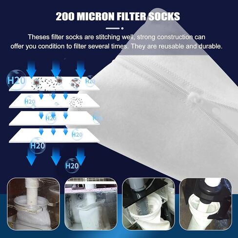 اكياس فلتر حوض السمك - جوارب فلتر حوض السمك 4 × 14 انش بتصميم سحاب - سهلة التنظيف وعالية الجودة 200 ميكرون - ملحقات حوض السمك للمياه المالحة / المياه العذبة عبوة من قطعتين in Kuwait