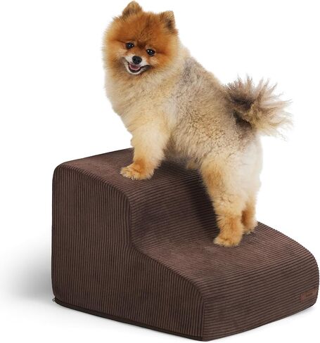 Lesure Dog Stairs for Small Dogs - Dog Ramp for Bed and Couch with CertiPUR-US Certified Foam, Pet Steps with Non-Slip Bottom for Old Cats, Injured Doggies and Puppies, Beige, 2 Steps in Saudi Arabia