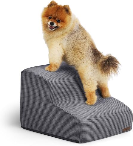 Lesure Dog Stairs for Small Dogs - Dog Ramp for Bed and Couch with CertiPUR-US Certified Foam, Pet Steps with Non-Slip Bottom for Old Cats, Injured Doggies and Puppies, Beige, 2 Steps in Saudi Arabia