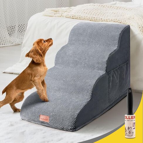 LOOBANI Dog Steps for High Bed - 30 inches High 6 Steps Dog Stairs for Bed, DIY Spliced Sturdy Pet Stairs, Soft Foam Dog Ramp for Small Dog, Injured, Older Pets - Grey 6 Tiers in Saudi Arabia